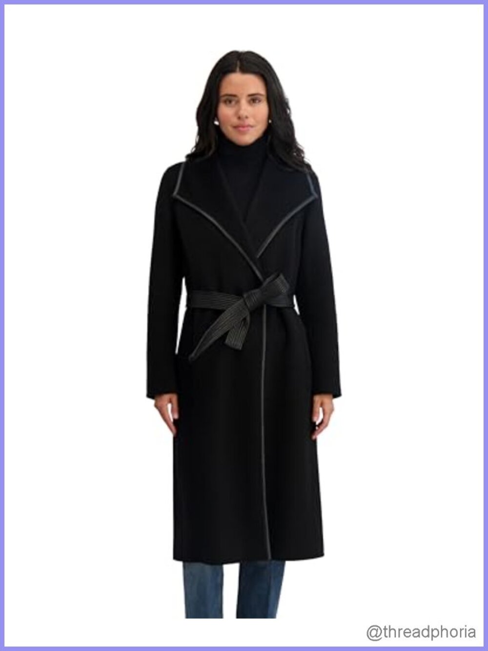 T Tahari Eva Fitted Tweed Coat with Belt Wool Blend Longline Wrap Coat